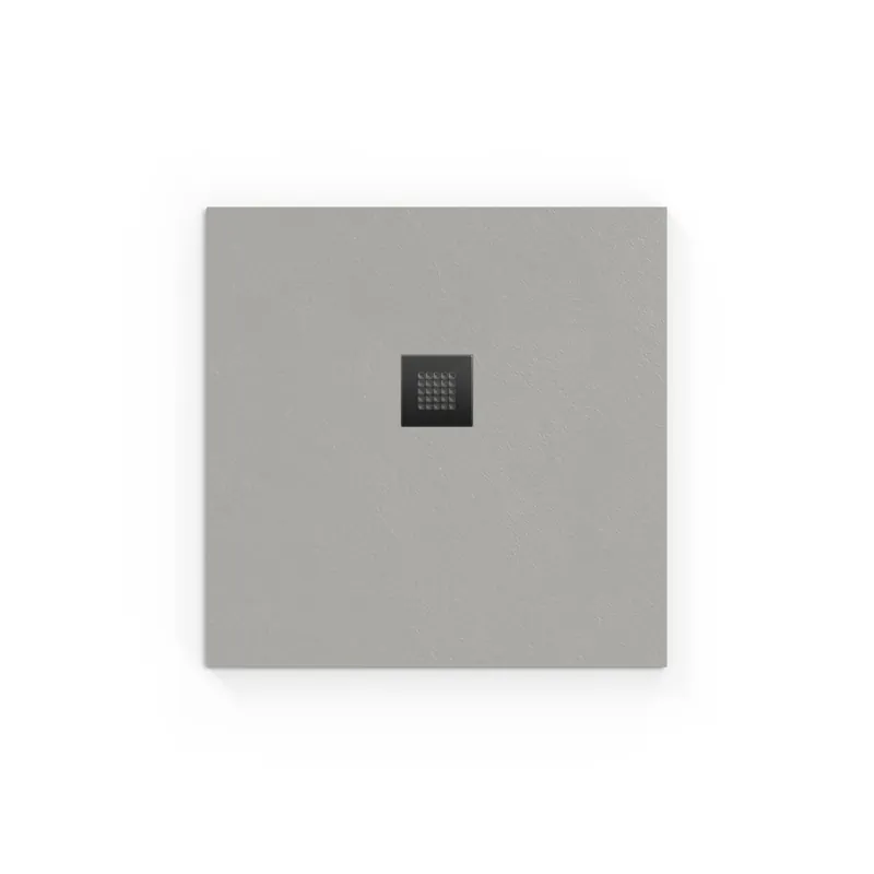 Alek Receveur de douche carré 80x80cm avec siphon, en marbre coulé, Gris (SATALEK80QS-S)