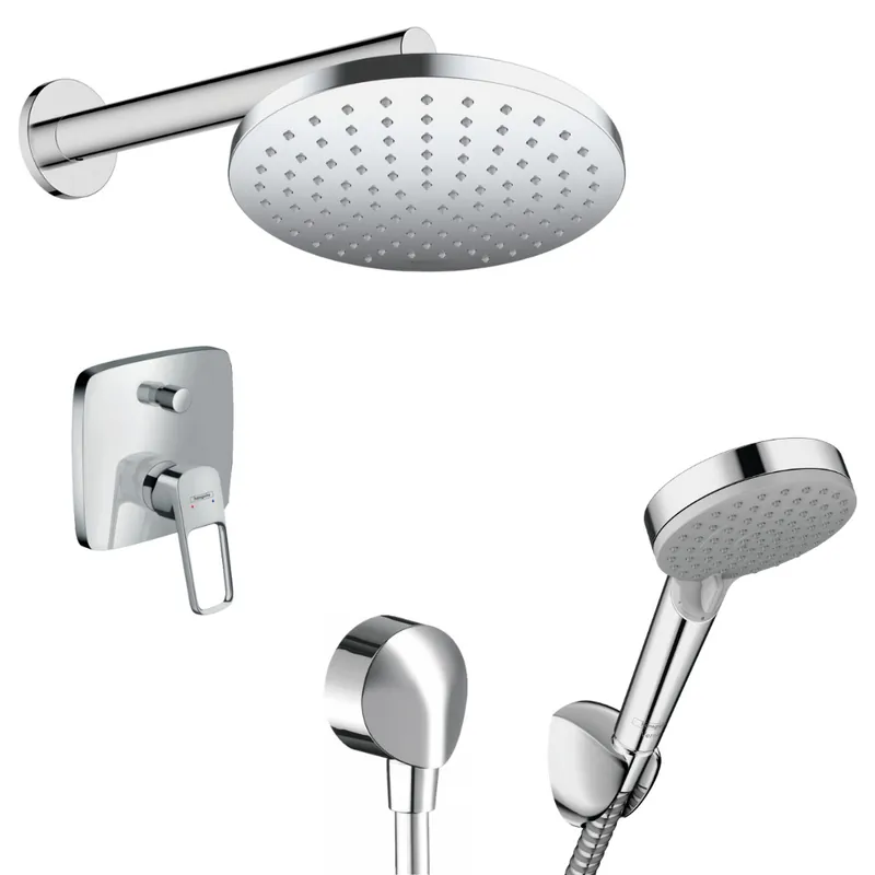 Logis Loop Set de douche encastré avec mitigeur monocommande, douche de tête 200, douchette 2 jets, Chrome