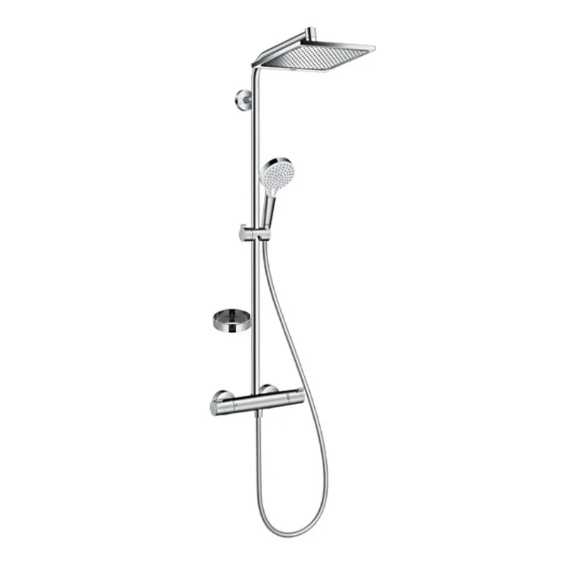 Colonne de douche avec mitigeur thermostatique + Douche de tête Crometta E 240 + Douchette 2 jets + Porte savon