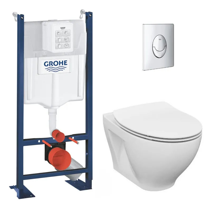 Pack WC Bâti autoportant Rapid SL + WC sans bride Cersanit + Abattant softclose + Plaque chrome (ProjectDormo-2)