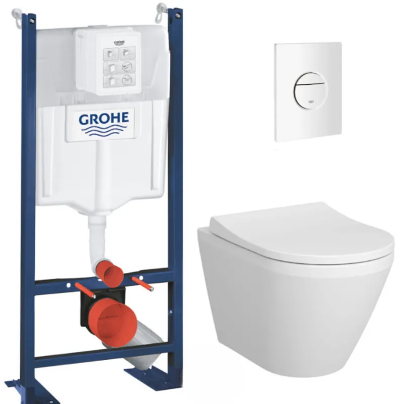 Pack WC Bâti Autoportant Rapid SL + WC sans bride Integra avec fixations invisibles + Abattant softclose + Plaque blanc alpin