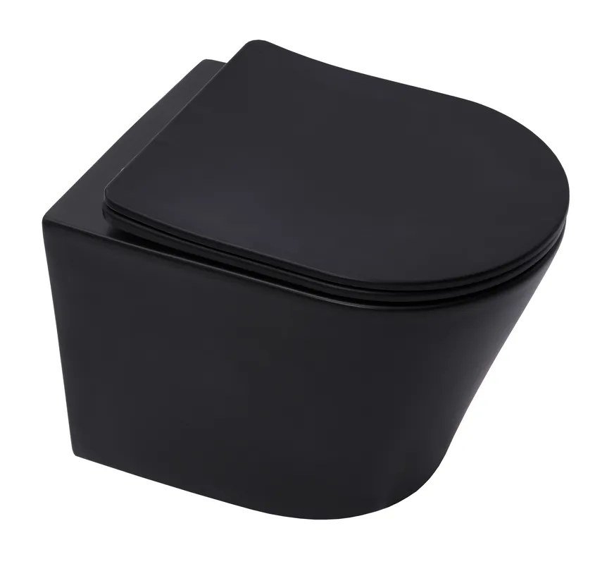 WC suspendu Infinitio noir mat sans bride et fixations invisibles + abattant frein de chute (BlackInfinitio)