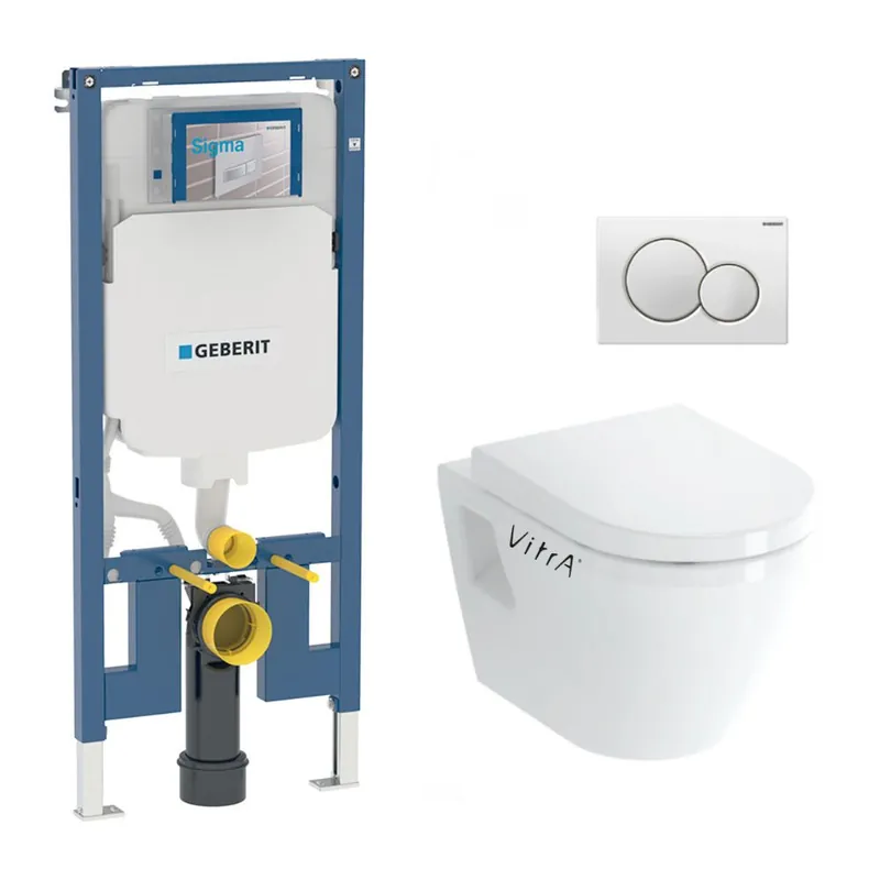 Pack WC Bati-support Geberit UP720 extra-plat + WC Vitra Integra + Abattant en Duroplast + Plaque blanche