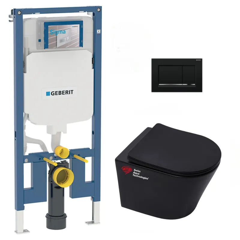Pack WC Bati-support Geberit + WC sans bride Swiss Aqua Technologies + Fixations cachees + Abattant softclose