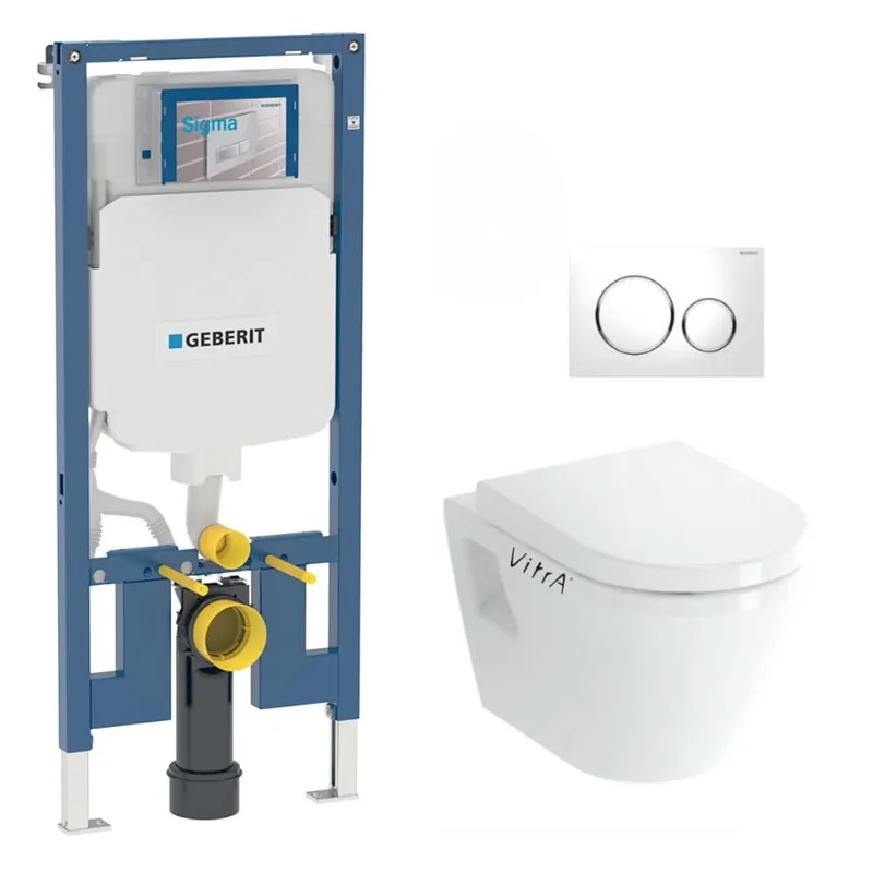 Pack WC Bati-support Geberit UP720 extra-plat + WC Vitra Integra + Abattant en Duroplast + Plaque blanche