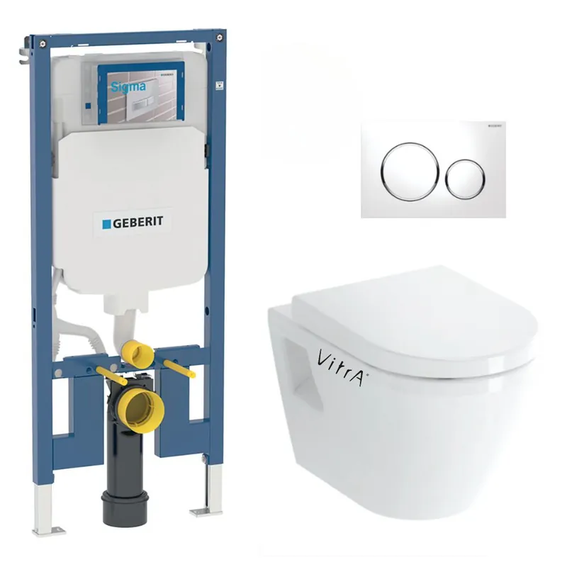 Pack WC Bati-support Geberit UP720 extra-plat + WC Vitra Integra + Abattant en Duroplast + Plaque blanche