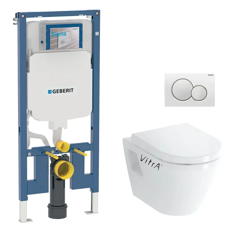 Pack WC Bati-support Geberit UP720 extra-plat + WC Vitra Integra + Abattant en Duroplast + Plaque chrome