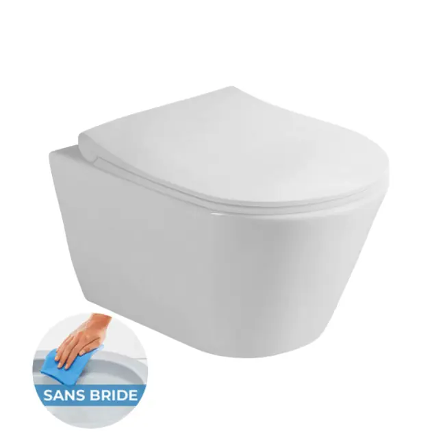 Avva Cuvette suspendue sans bride avec abattant frein de chute, Blanc (Avvarimless-lm)