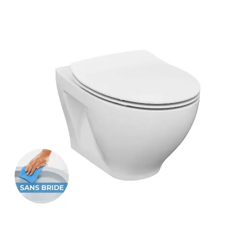 WC suspendu sans bride + abattant frein de chute déclipsable (Dormorimless-lm)