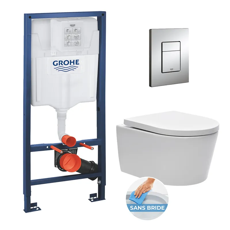 Pack WC Rapid SL + WC sans bride SAT, fixations cachées + Plaque Skate chrome