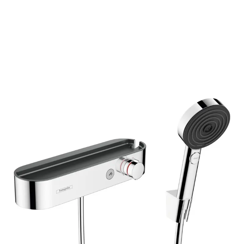 ShowerTablet Select Set Mitigeur thermostatique douche + Douchette 105mm 3 jets + Flexible douche 125cm + Support mural, Chrome