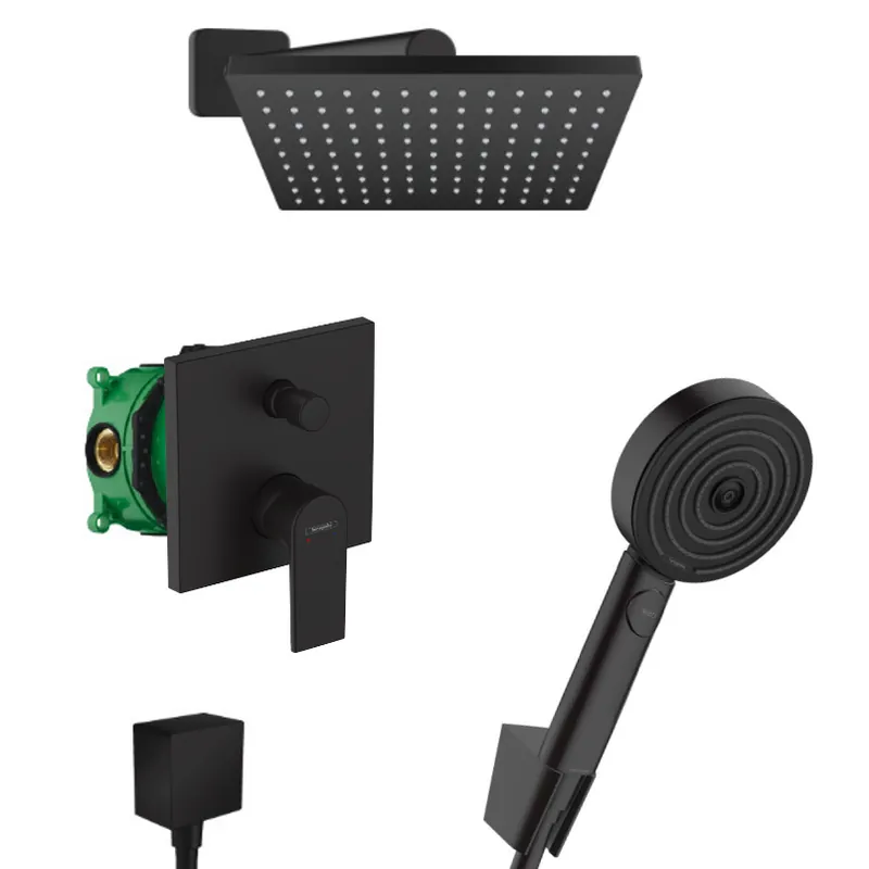 Vernis Shape Pulsify Set de douche tout en 1 avec Douche de tête 230 XXL + Douchette à main 3 jets, Noir mat