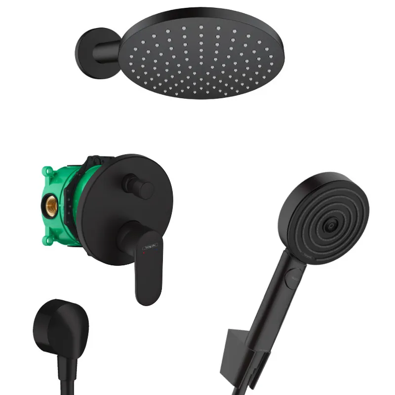 Vernis Blend Pulsify Set de douche tout en 1 avec Douche de tête 205 XXL + Douchette à main 3 jets, Noir mat