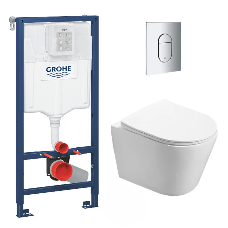 Pack WC Bâti-support Rapid SL + WC sans bride Infinitio + Abattant softclose + Plaque Chrome (RapidSL-Infinitio-8)