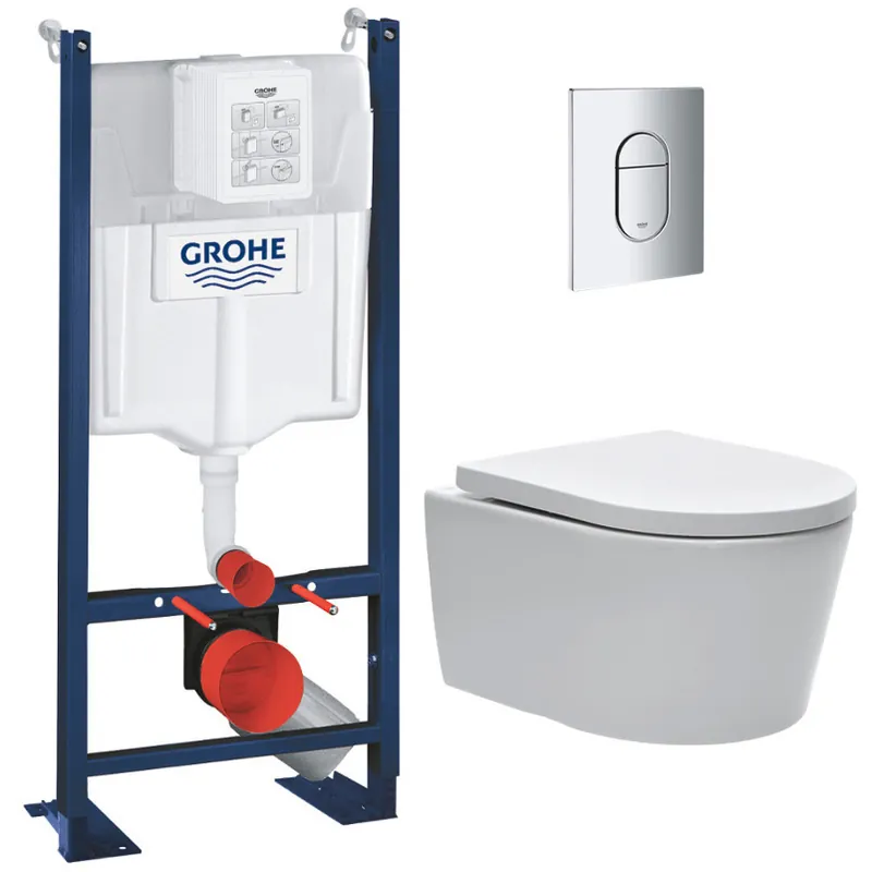 Pack WC Bâti autoportant Rapid SL + WC sans bride SAT + Abattant softclose + Plaque chrome (ProjectSATrimless-8)