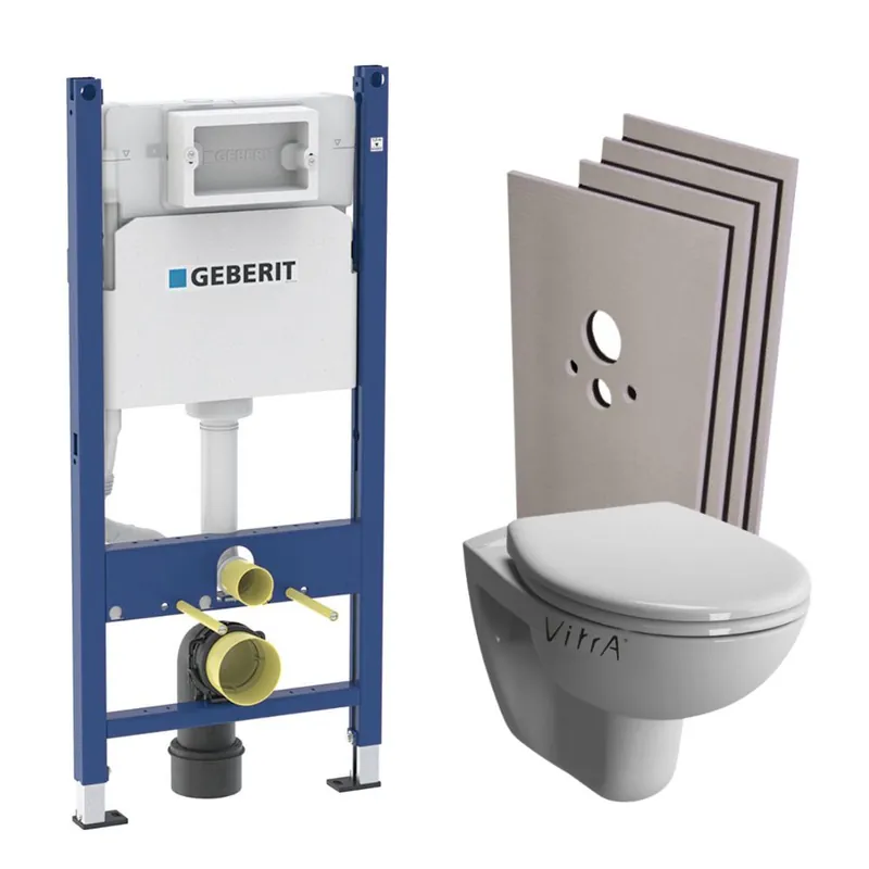 Pack WC Bati-support Geberit + WC sans bride Vitra Normus Spin + Abattant softclose + Plaque blanche + Set d‘habillage