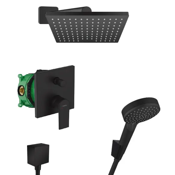 Vernis Shape Set de douche tout en 1 avec Douche de tête 230 + Douchette à main 2 jets, Noir mat