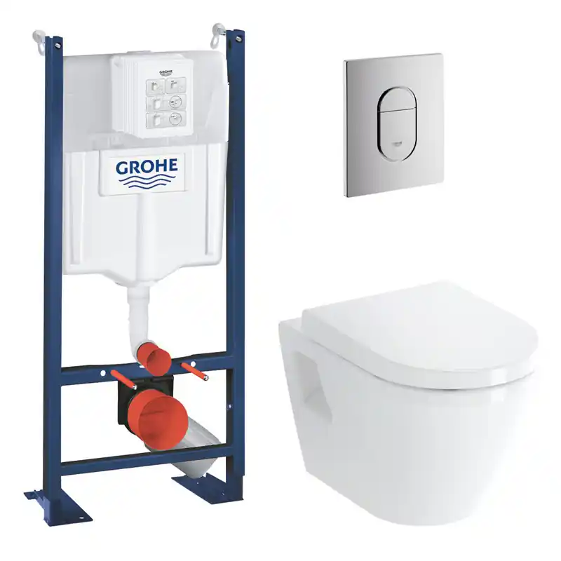 Pack WC Bâti autoportant Rapid SL + WC suspendu Vitra Integra + Abattant en Duroplast + Plaque chrome (ProjectIntegraClassic-8)