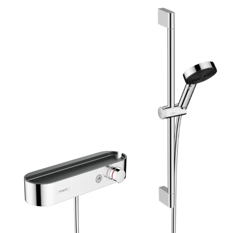 ShowerTablet Select Set Mitigeur de douche thermostatique + Douchette 105mm 3 jets + Flexible douche 160cm + Barre 65cm, Chrome