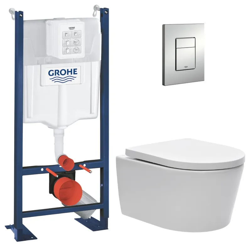 Pack WC Bâti autoportant + WC sans bride SAT + Abattant softclose + Plaque chrome (ProjectSATrimless-5)
