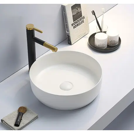 Set vasque à poser 39x39x12cm sans trop-plein + bonde à écoulement libre Infinitio blanc SetSATINF-blanc