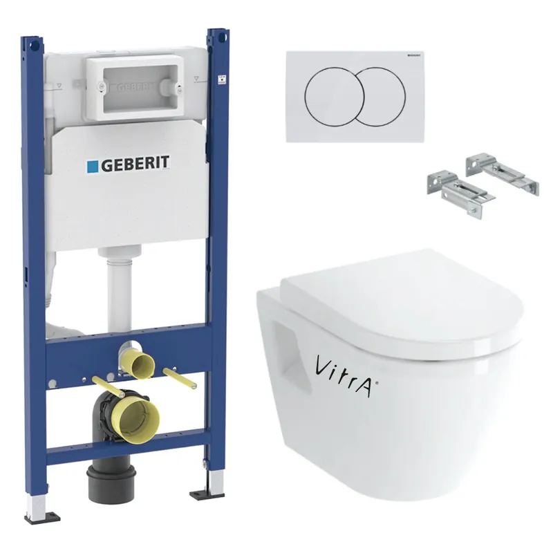 Pack WC Bati-support Geberit Duofix + WC suspendu Vitra Integra + Abattant en Duroplast + Plaque blanche