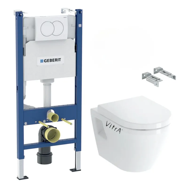 Pack WC Bati-support Geberit Duofix + WC suspendu Vitra Integra + Abattant en Duroplast + Plaque blanche