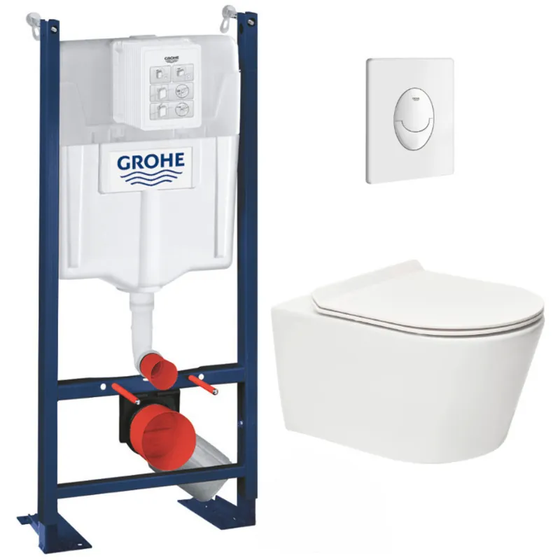 Pack WC Rapid SL autoportant + WC sans bride SAT Brevis + Abattant ultra-fin softclose Plaque blanche (ProjectBrevis-3)