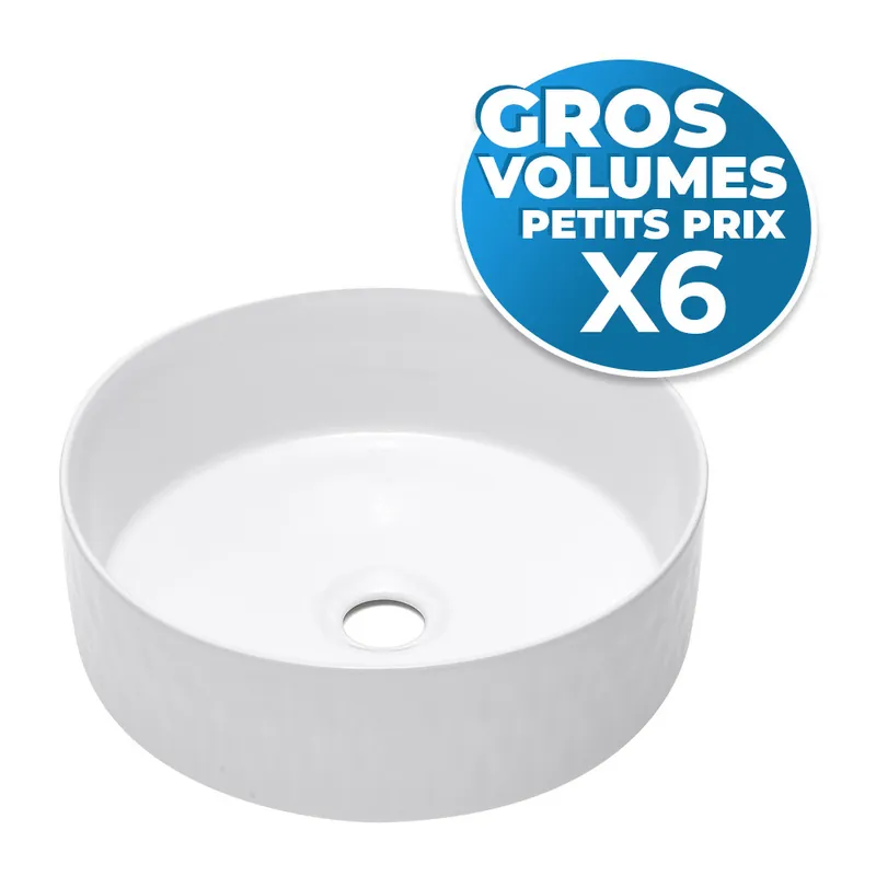 lot de 6 vasques à poser Infinitio 36 x 36 x 12 cm sans trop-plein, blanc brillant (SATINF3636-GVP06)