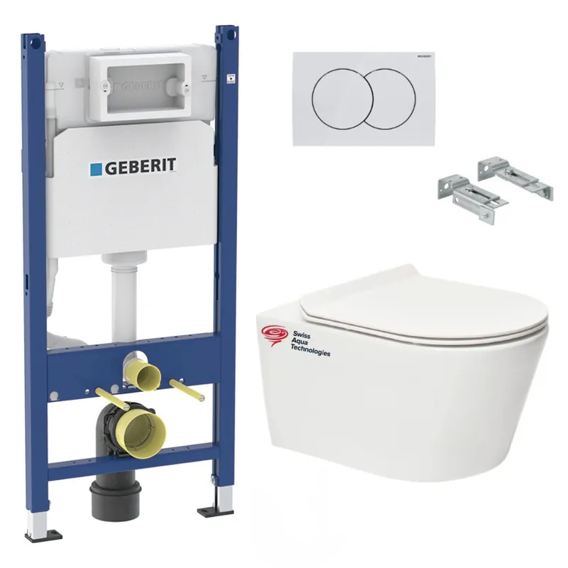 Pack Bati-support Geberit 112cm + WC sans bride Swiss Aqua Technologies Brevis + abattant ultra-fin (BREVISGEB3-SP)