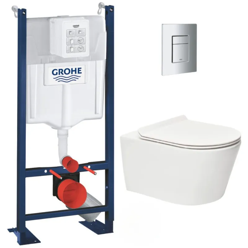 Pack WC Bâti autoportant + WC sans bride SAT Brevis + Abattant ultra-fin softclose + Plaque chrome mat (ProjectBrevis-5-SP)