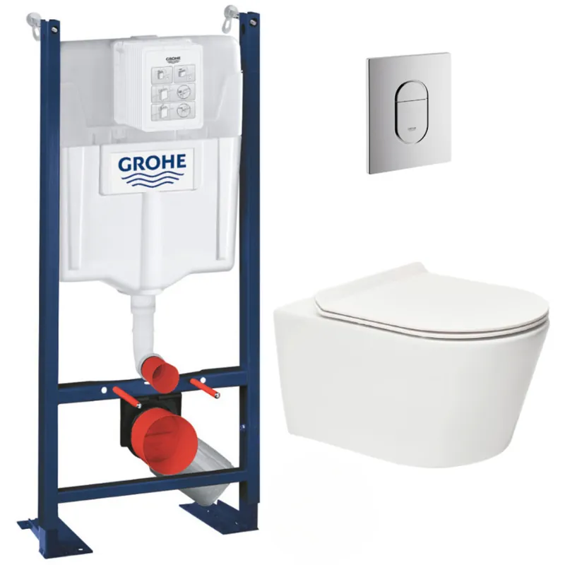Pack WC Bâti autoportant + WC sans bride SAT Brevis + Abattant ultra-fin softclose + Plaque chrome (ProjectBrevis-8-SP)
