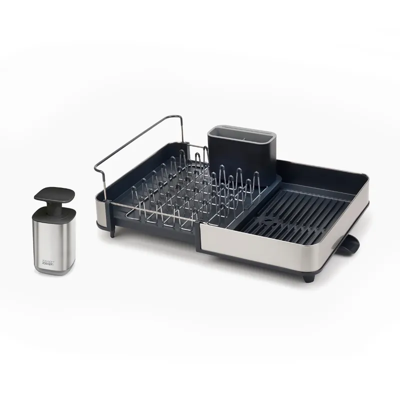 Extend Egouttoir extensible avec bonde + pompe à savon liquide inox