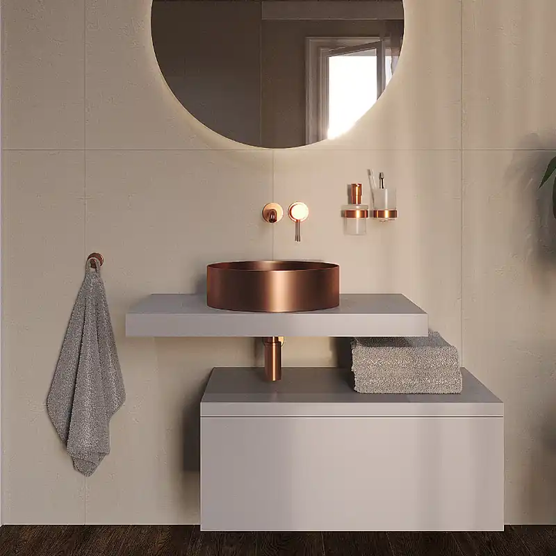 Vasque à poser 38 x 38 x 11 cm Aurum cuivre brossé en acier inoxydable avec bonde sans trop-plein (SATAUR3838BRG)