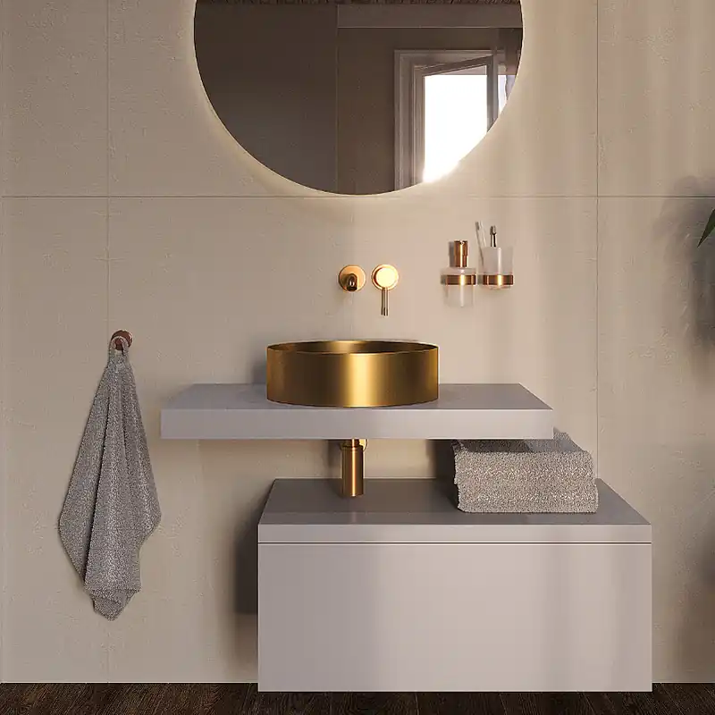Vasque à poser 38 x 38 x 11 cm Aurum doré brossé en acier inoxydable avec bonde incluse sans trop-plein (SATAUR3838BG)
