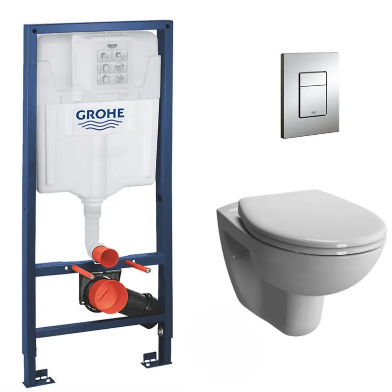 Pack WC Bâti-support Rapid SL + Vitra Normus WC suspendu sans bride + Abattant frein de chute + Plaque Chrome