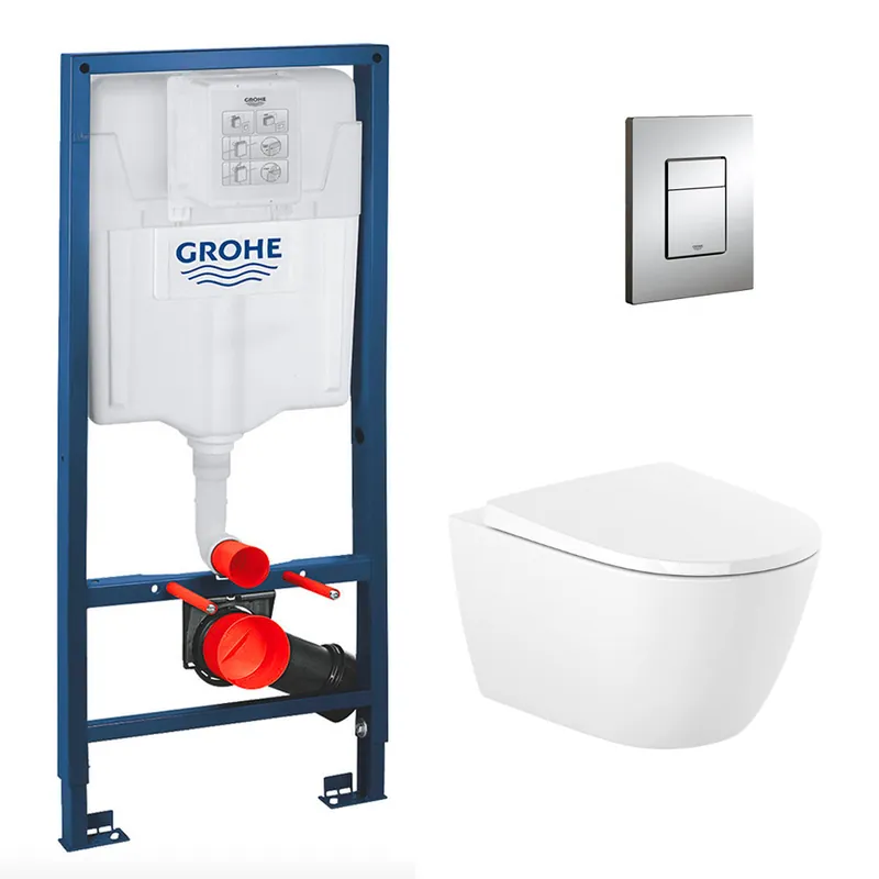 Pack WC Bâti-support Rapid SL + Cuvette suspendue Roca + Abattant softclose+ Plaque Chrome (RapidSL-Ona-1)