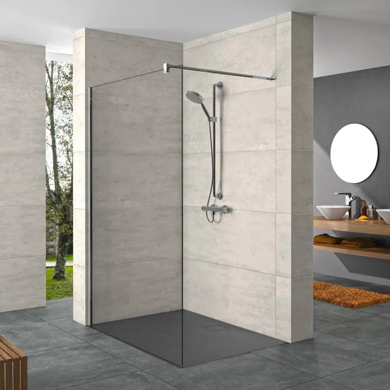 Design Pure 90x200cm paroi en verre 8 mm anticalcaire, avec bras et profilés chrome brillant (SIKOKHWI90)