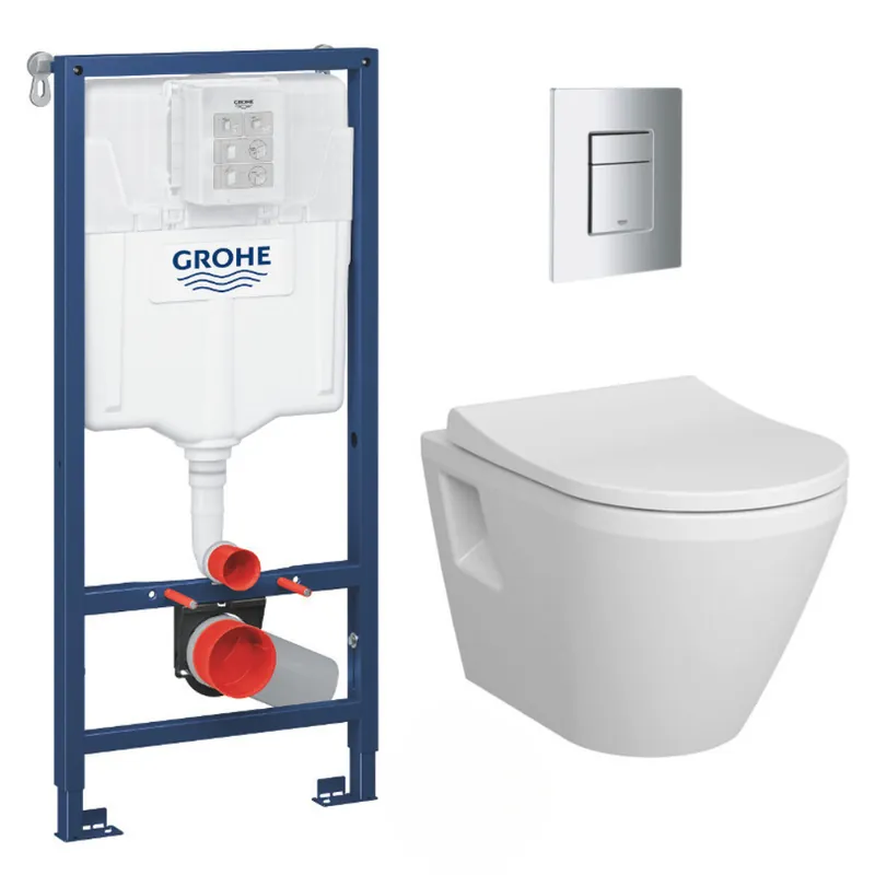 Pack WC Bâti Rapid SL + WC sans bride Integra + Abattant softclose + Plaque chrome