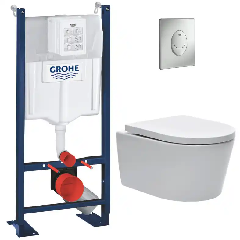 Pack WC Bâti autoportant + WC sans bride SAT + Abattant softclose + Plaque chrome mat (ProjectSATrimless-7)