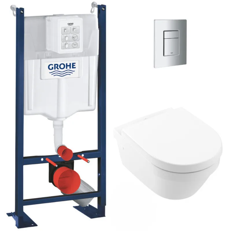 Pack WC Rapid SL autoportant + WC sans bride Architectura, fixations invisibles + Plaque chrome (ProjectArchi3-1)