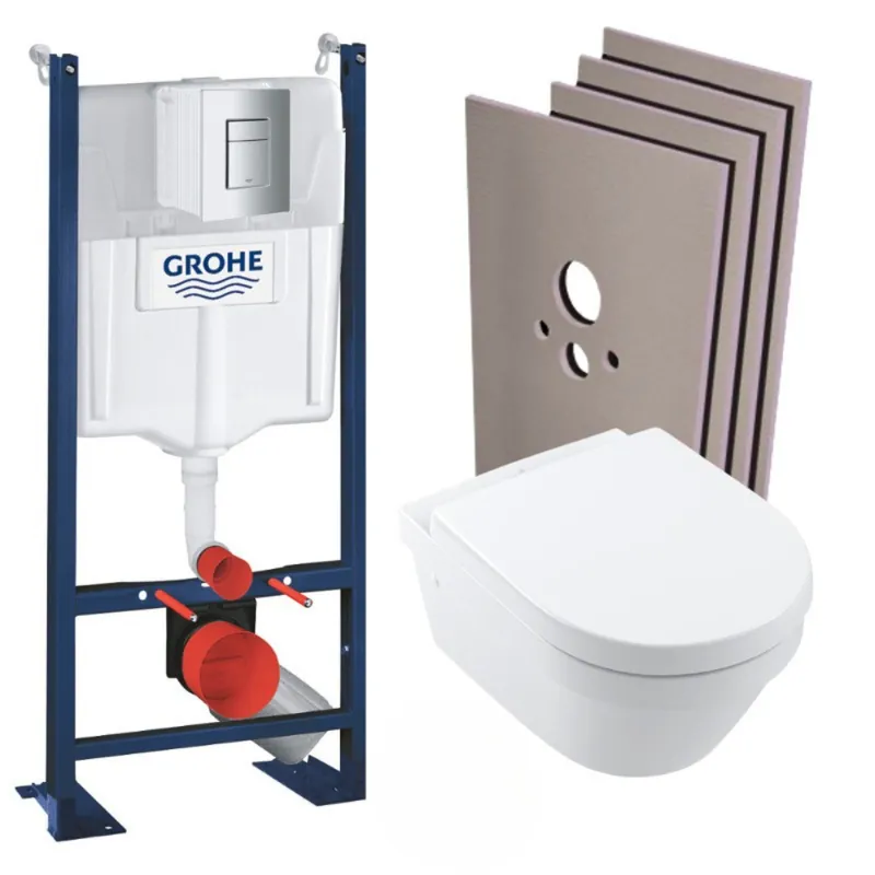 Pack WC Bâti autoportant + WC Architectura sans bride + Abattant + Plaque chrome + Set habillage