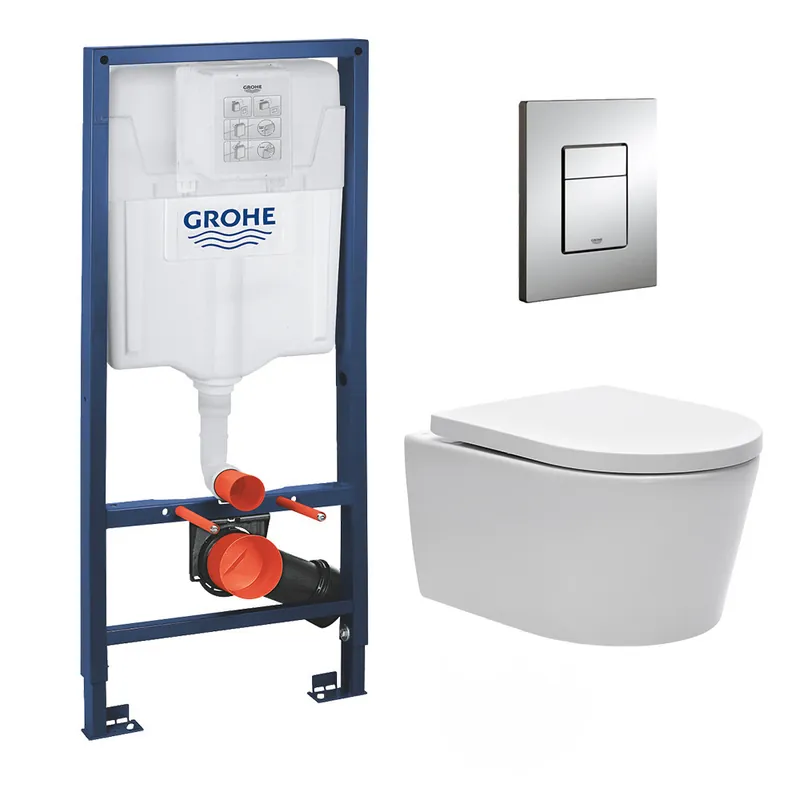 Pack WC Rapid SL + cuvette sans bride SAT, fixations cachées + plaque Skate chrome (RapidSL-SATrimless-SP)