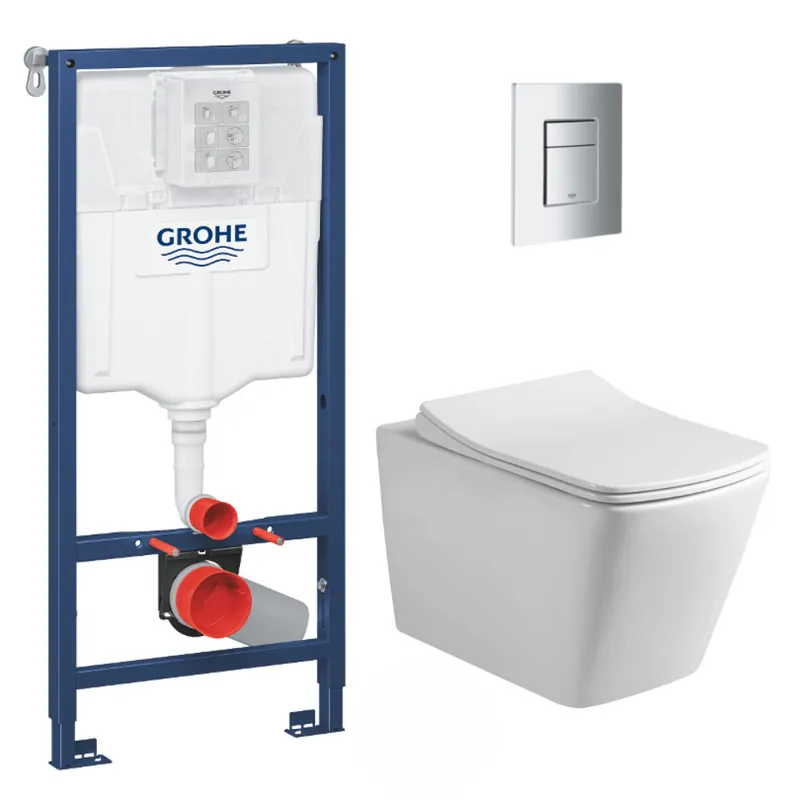 Pack WC Bâti-support + WC sans bride Infinitio Design + Abattant softclose + Plaque chrome
