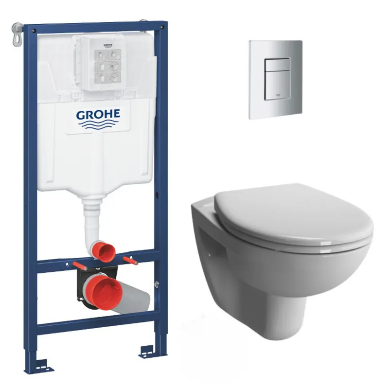 Pack WC Bâti-support Rapid SL + WC Vitra Normus + Abattant softclose + Plaque Chrome