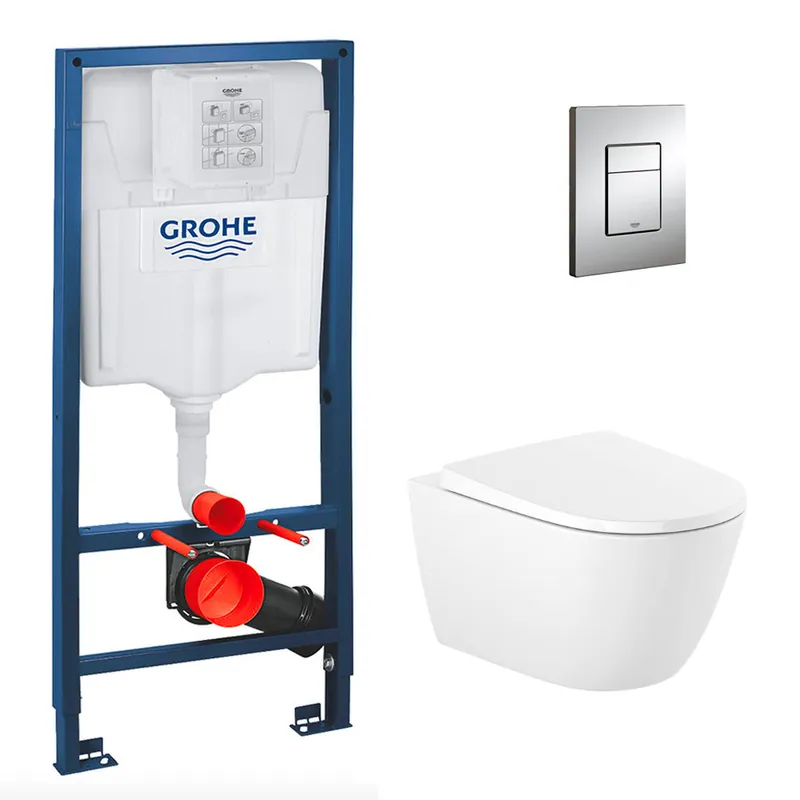 Pack WC Bâti-support Rapid SL + Cuvette suspendue Roca + Abattant softclose+ Plaque Chrome (RapidSL-Ona-1)