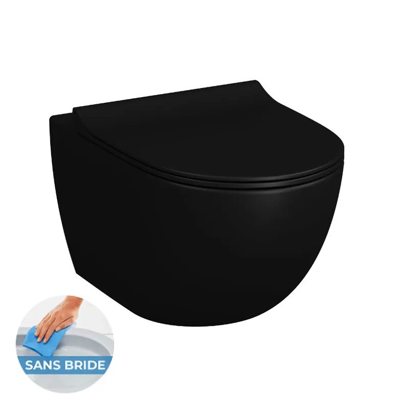 WC suspendu sans bride SAT Infinitio avec abattant softclose, Noir mat