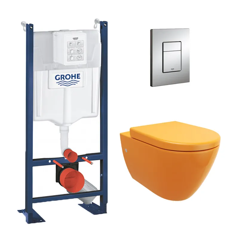 Pack WC Rapid SL autoportant + cuvette Bello mangue sans bride + plaque chrome (ProjectMangoBello-1)