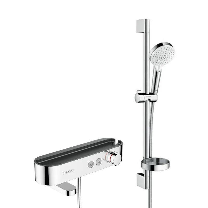 Pack Mitigeur thermostatique bain/douche 400 avec tablette, bec déverseur rotatif + Set de douche 2 jets, Chrome