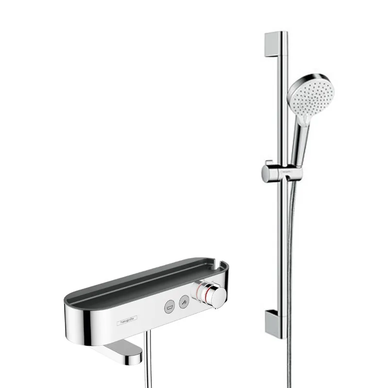 Pack Mitigeur thermostatique bain/douche 400 avec tablette, bec déverseur rotatif + Set de douche 2 jets, Chrome